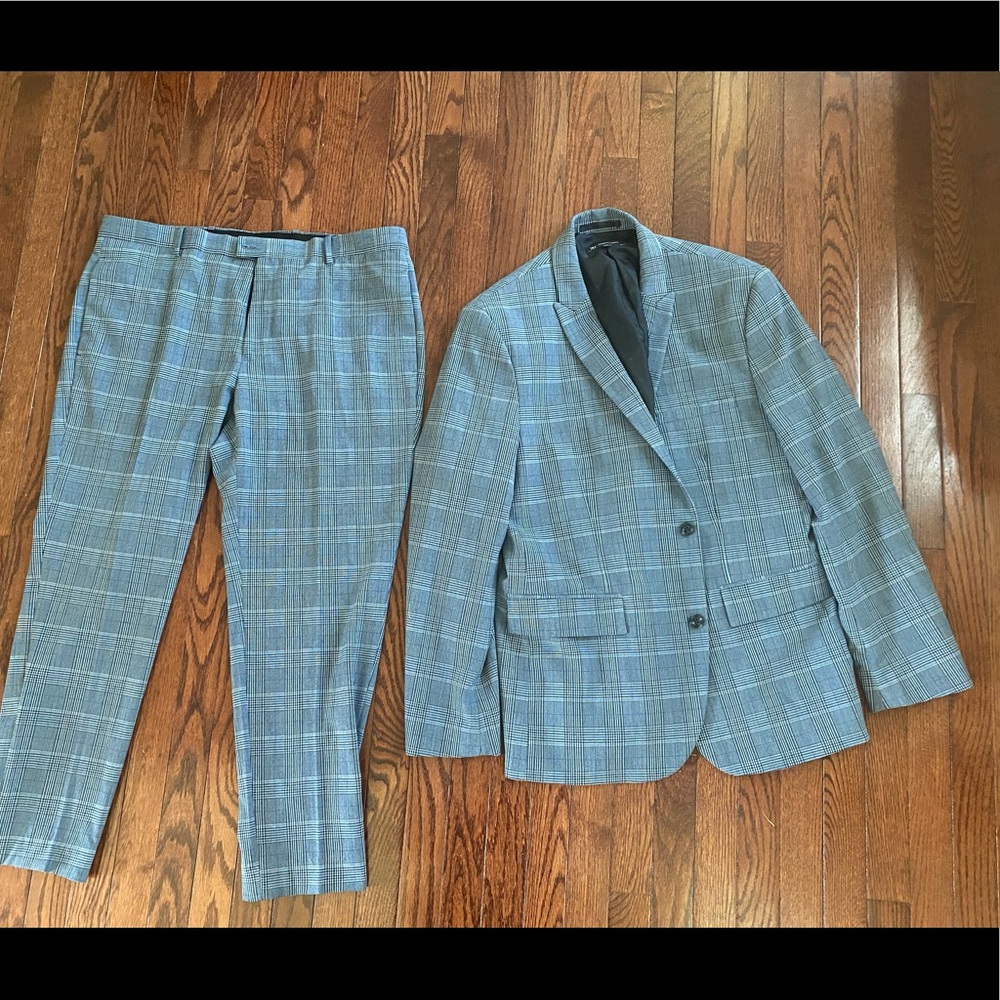 INC mens suit jacket and pants in plaid blue